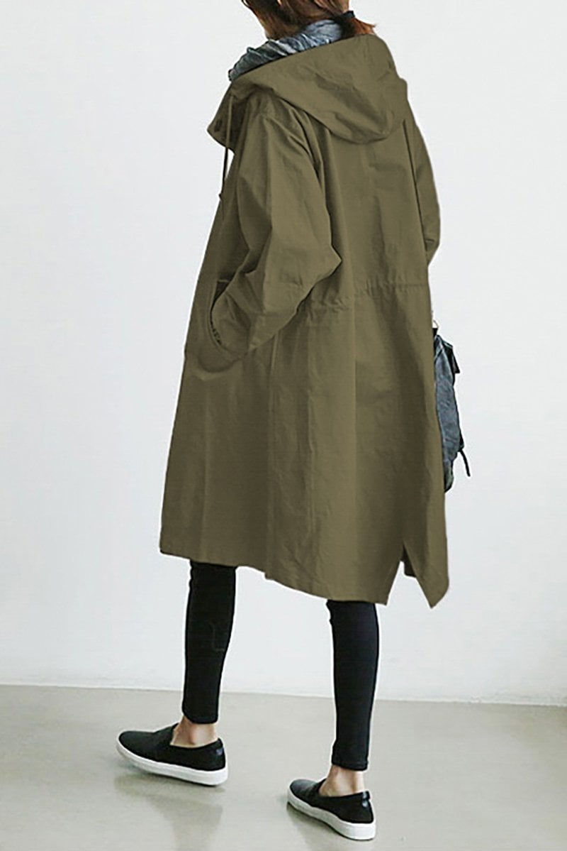 Armeegrüner wasserdichter Damen Trenchcoat mit Kapuze – eleganter Regenmantel – Haus92