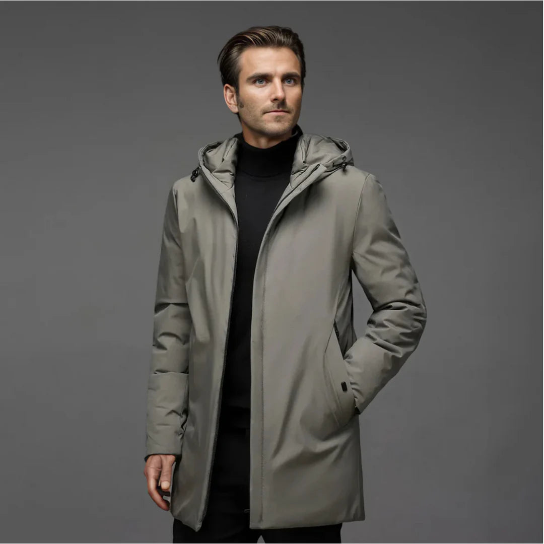 Business Winterjacke für Herren in Grau, lange Passform mit Kapuze