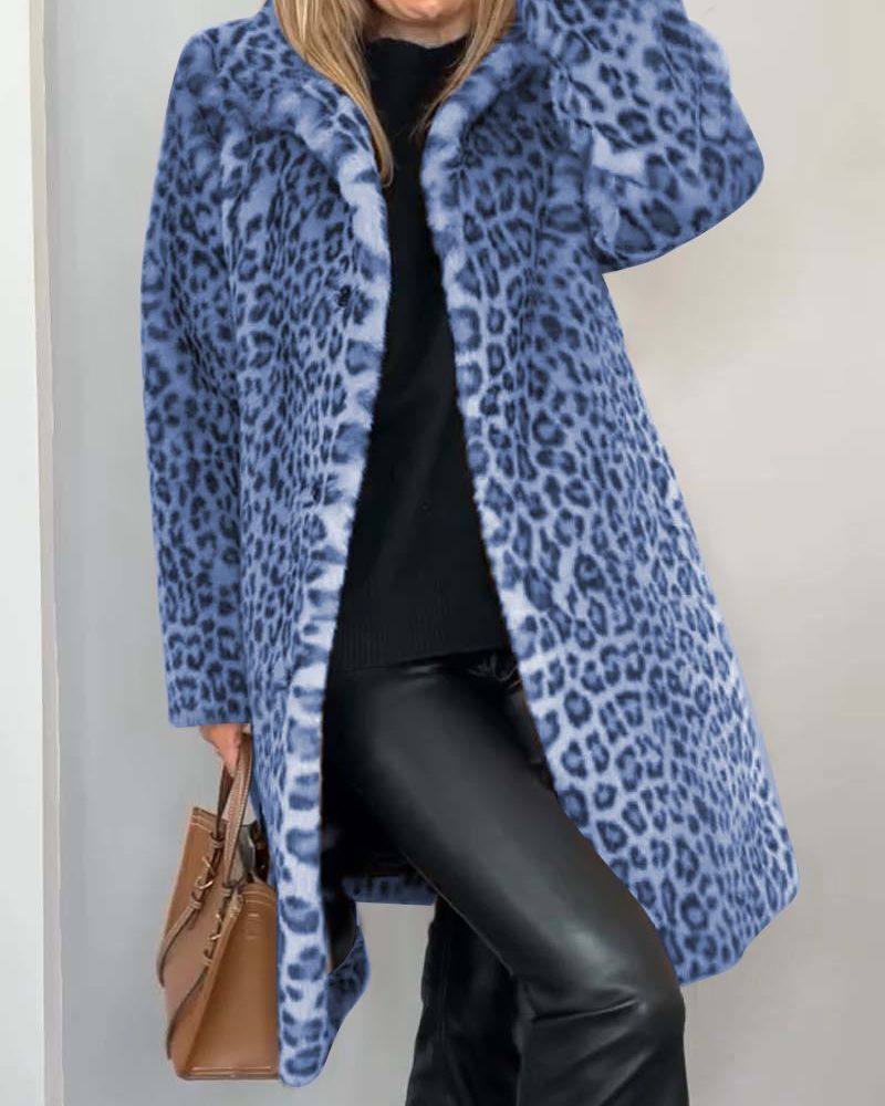 Damen Leopardenjacke in Blau mit offenem Schnitt