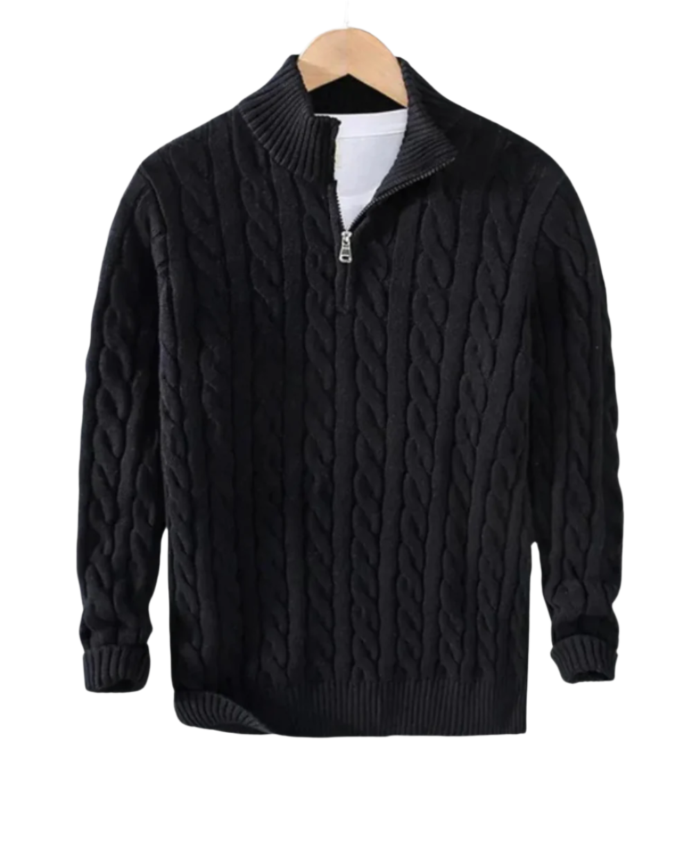 Herren Pullover in Schwarz mit halbem Reißverschluss und Stehkragen