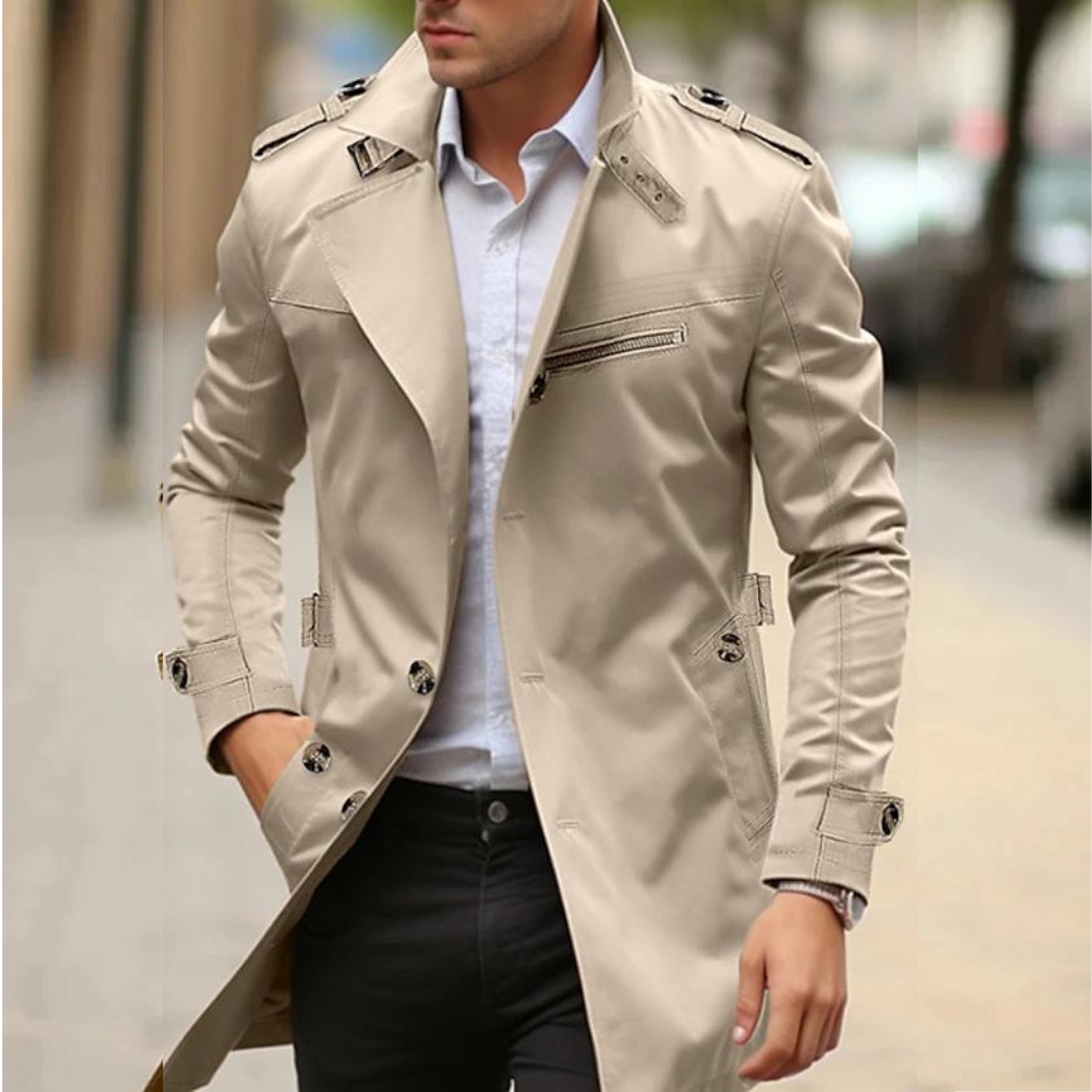 Herren Trenchcoat in Beige mit klassischem Reverskragen und elegantem Schnitt