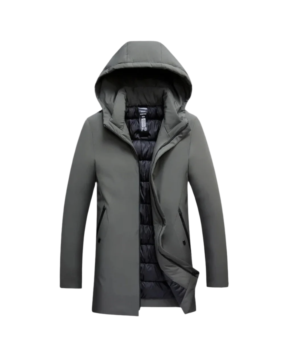 Lange Herren Winterjacke grau mit Kapuze, Tailored Fit Design