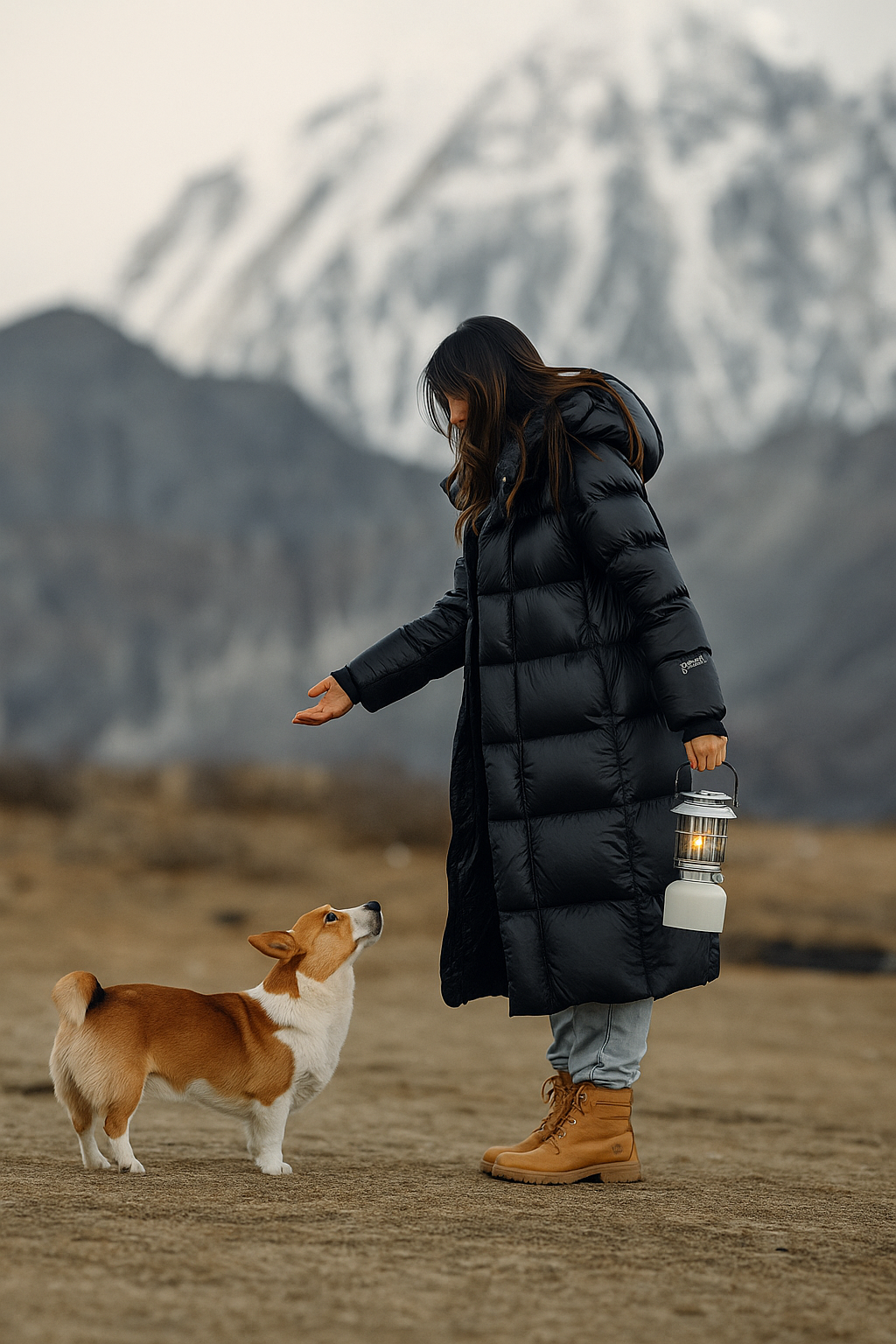 Schwarze lange Damen Winterjacke