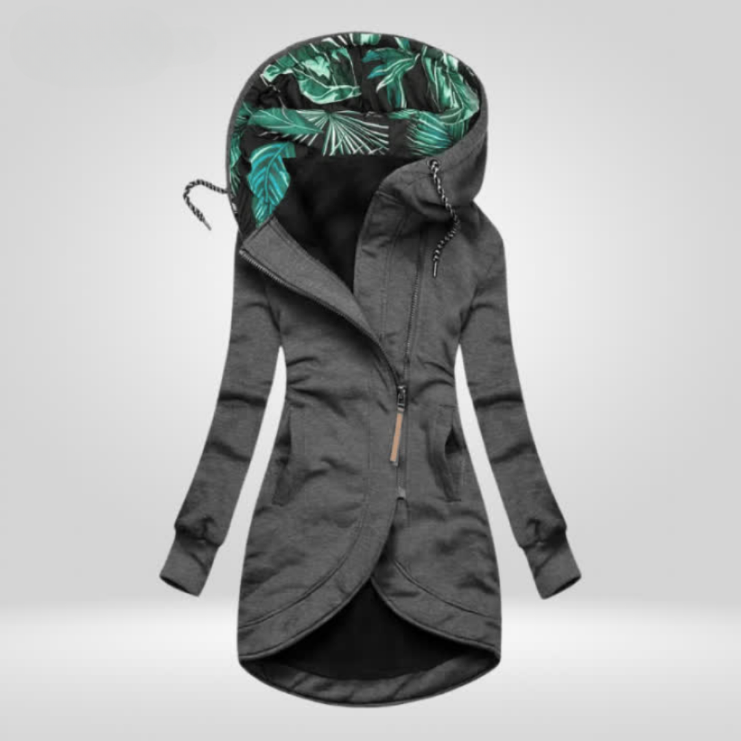 Damen Winterjacke mit Kapuze in Grau, windabweisendes Obermaterial, Frontansicht