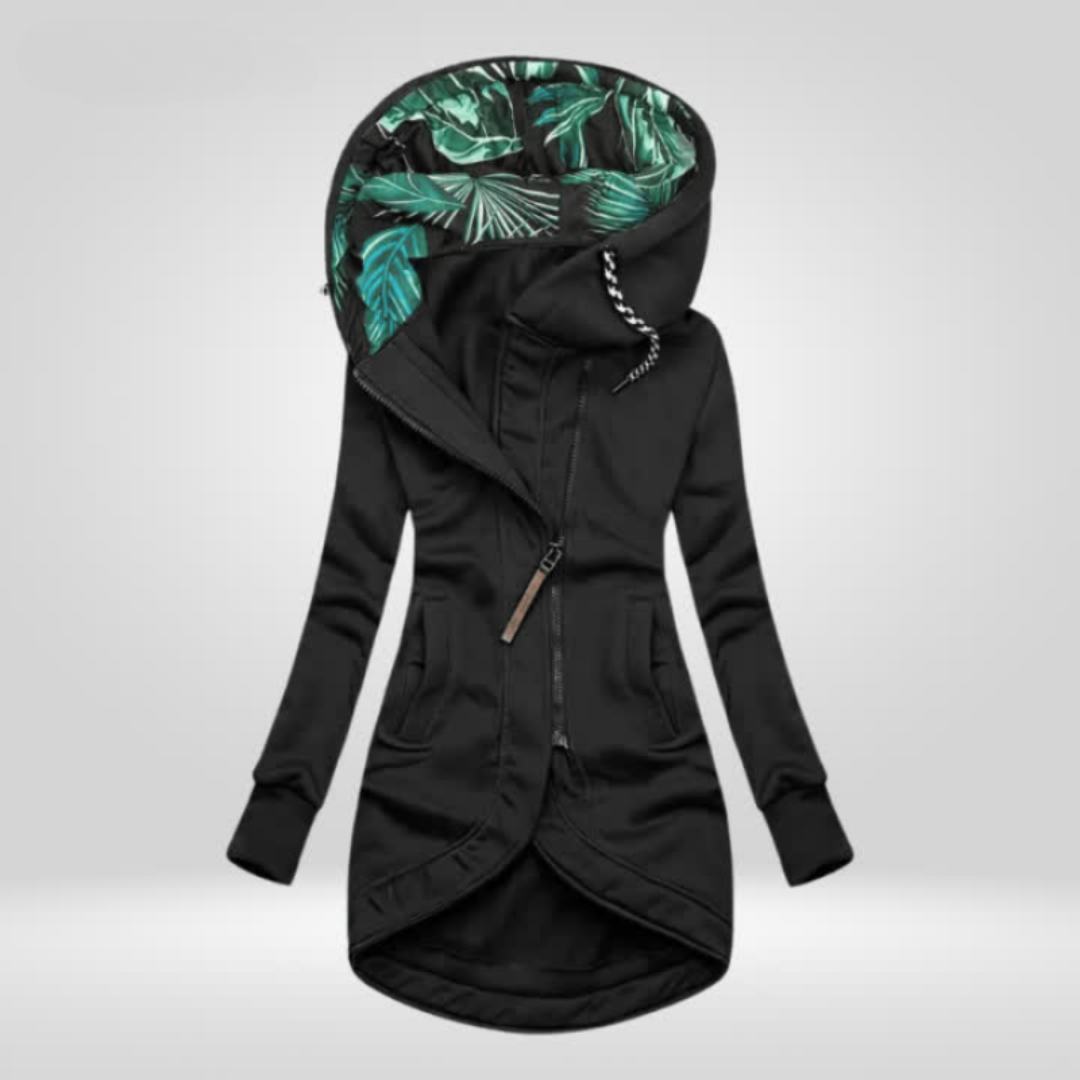 Damen Winterjacke mit Kapuze in Schwarz, windabweisendes Obermaterial, Frontansicht