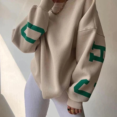 Haus92 Oversize Pullovers in Khaki – Bündchen & Print