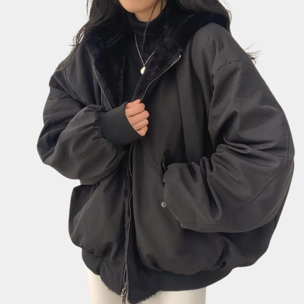 Haus92 Damen Oversize Pufferjacke in Schwarz – Frontansicht