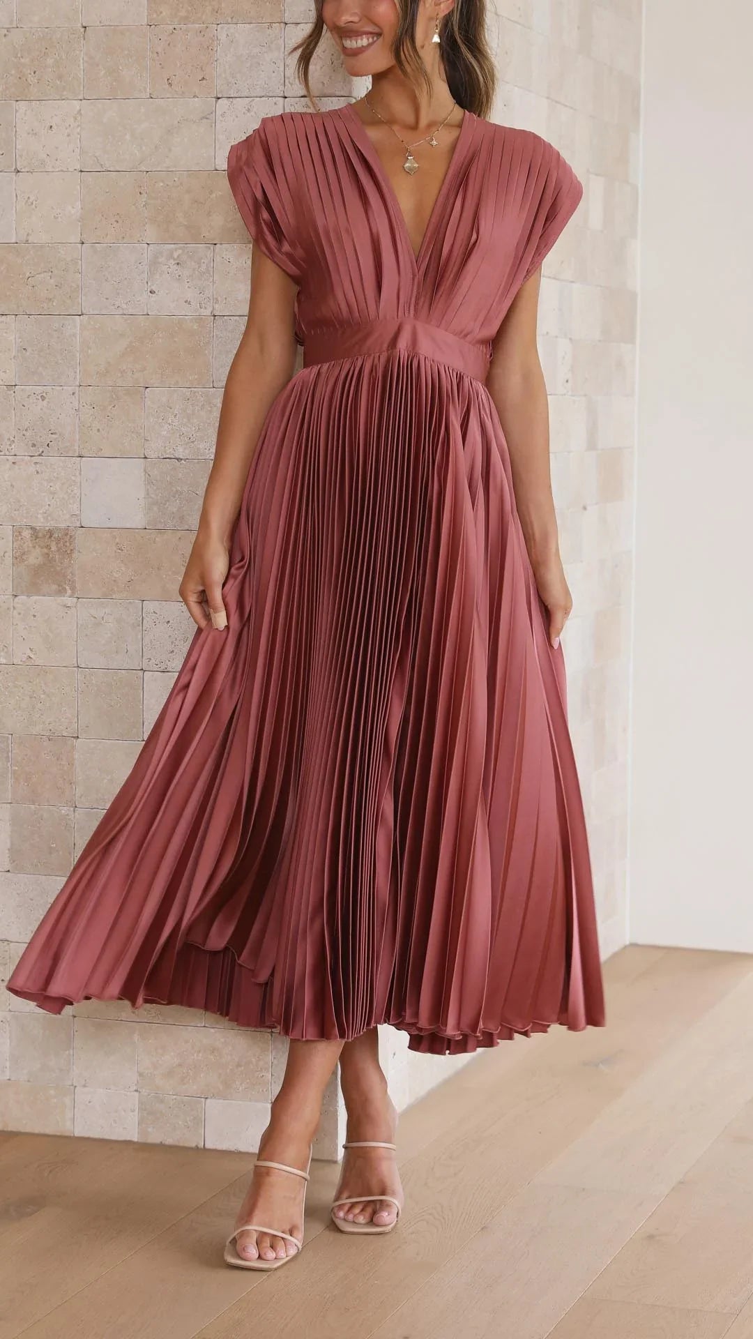 Alina Damen Faltenkleid | Eleganter V-Ausschnitt, Vielseitig 2