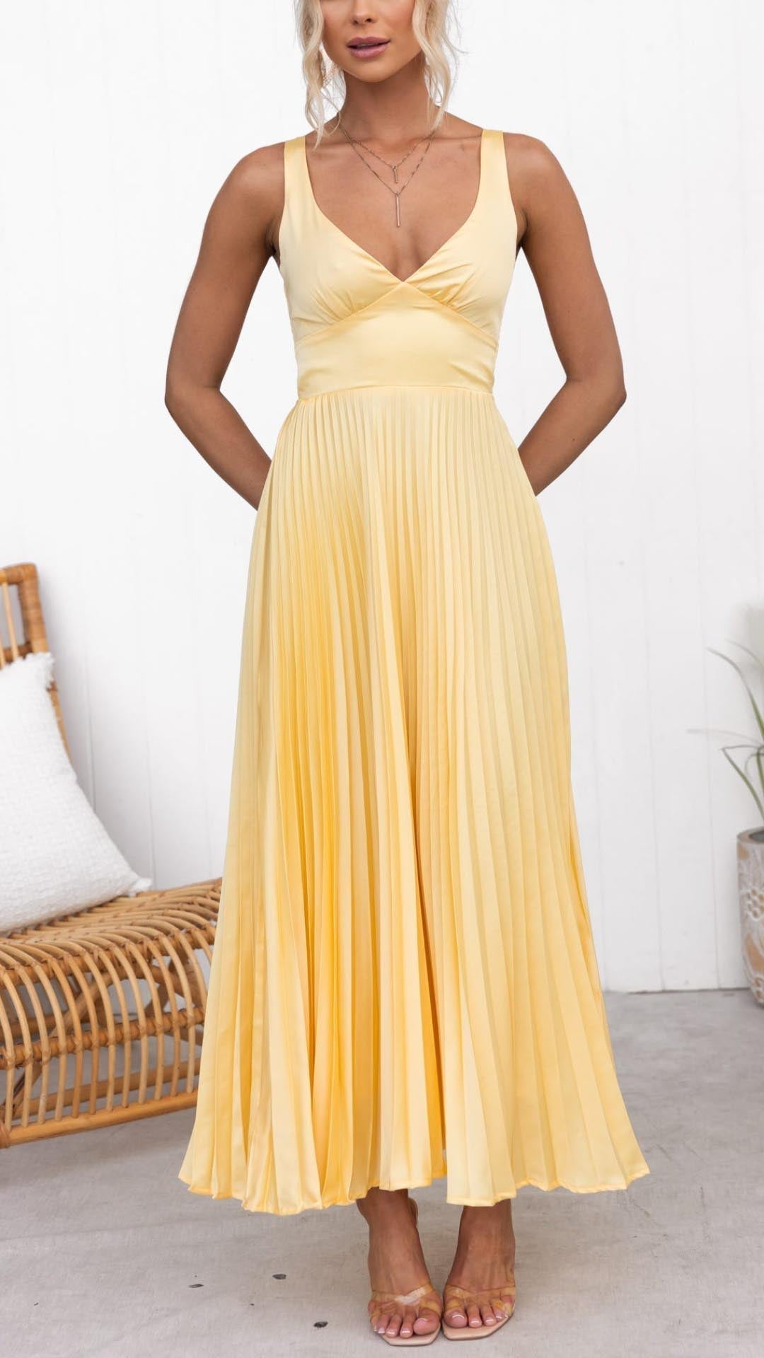 Alina Damen Maxikleid | Plissiert, V-Ausschnitt 1