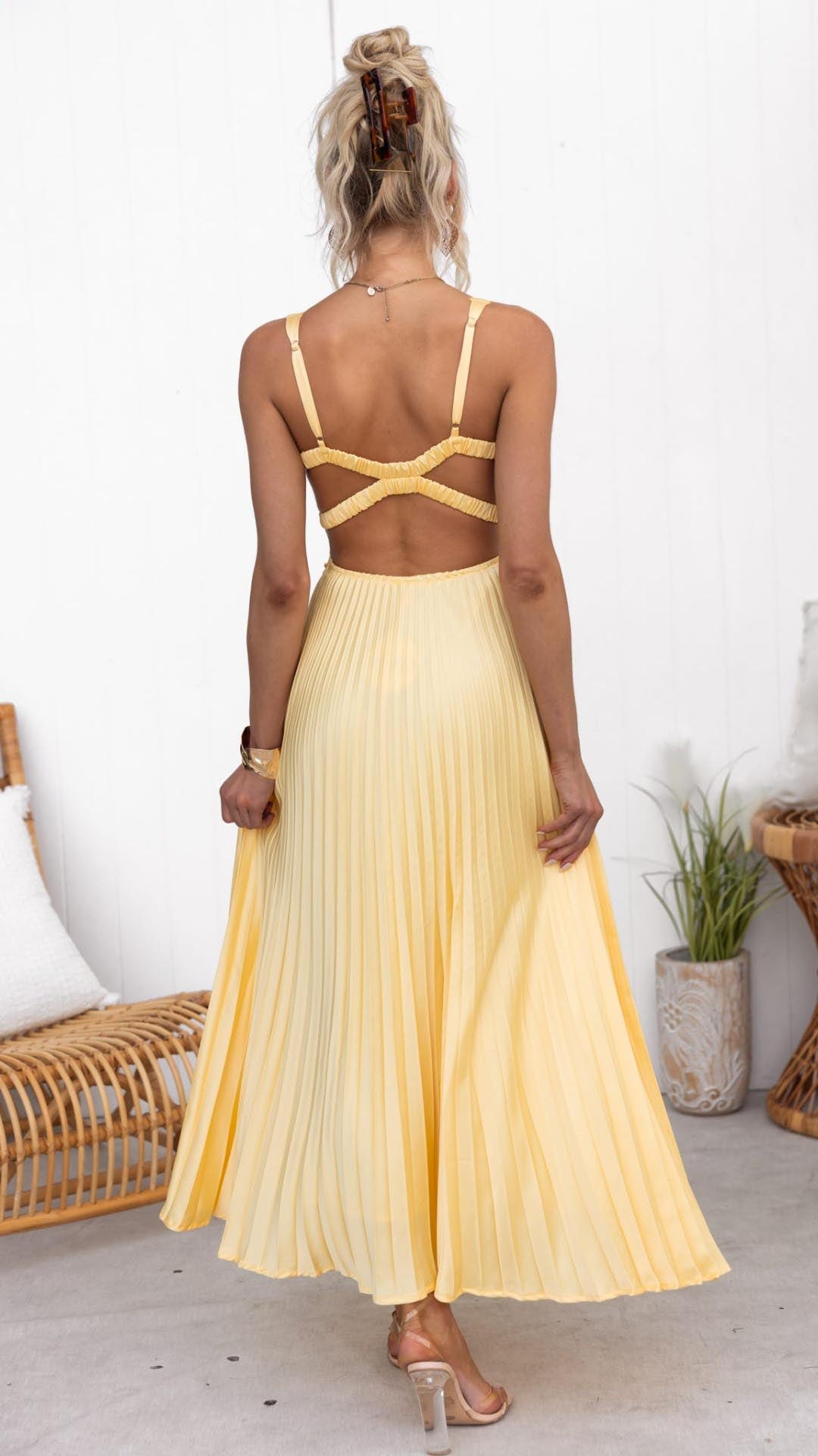Alina Damen Maxikleid | Plissiert, V-Ausschnitt 4
