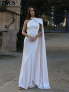 Aline Damen Maxikleid | Satin, Einschultrig mit Cape 2