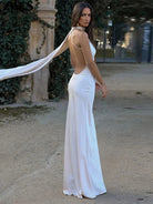 Aline Damen Maxikleid | Satin, Einschultrig mit Cape 3