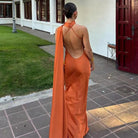 Aline Damen Maxikleid | Satin, Einschultrig mit Cape 6