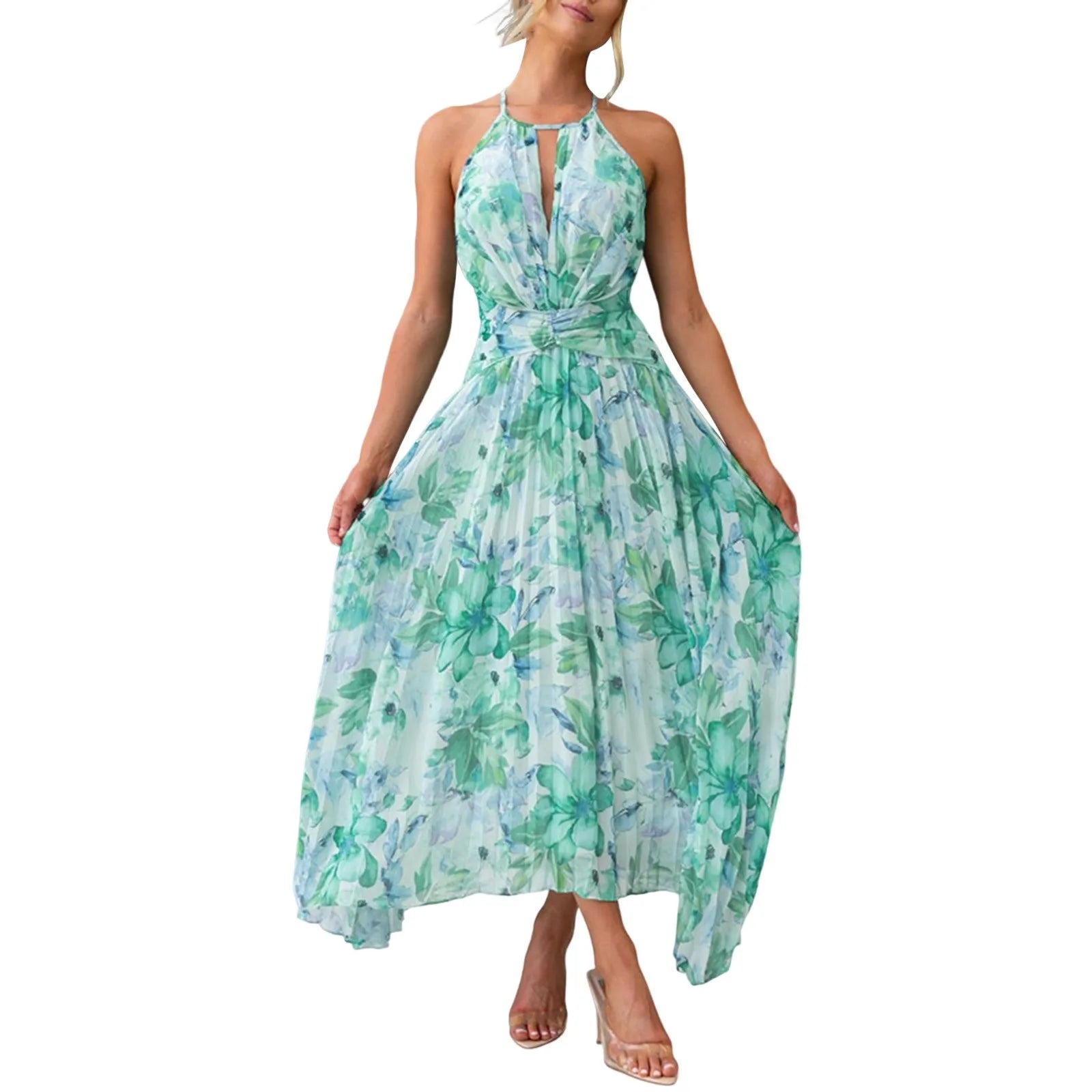 Boho Floral Swing Kleid für Damen – Elegantes Neckholder Sommerkleid aus Atmungsaktivem Stoff 1