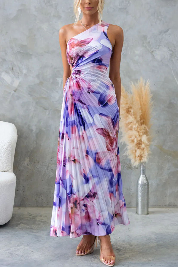 Dalia Damen Maxikleid | Ein-Schulter Blumenmuster, Festlich Sommer 0
