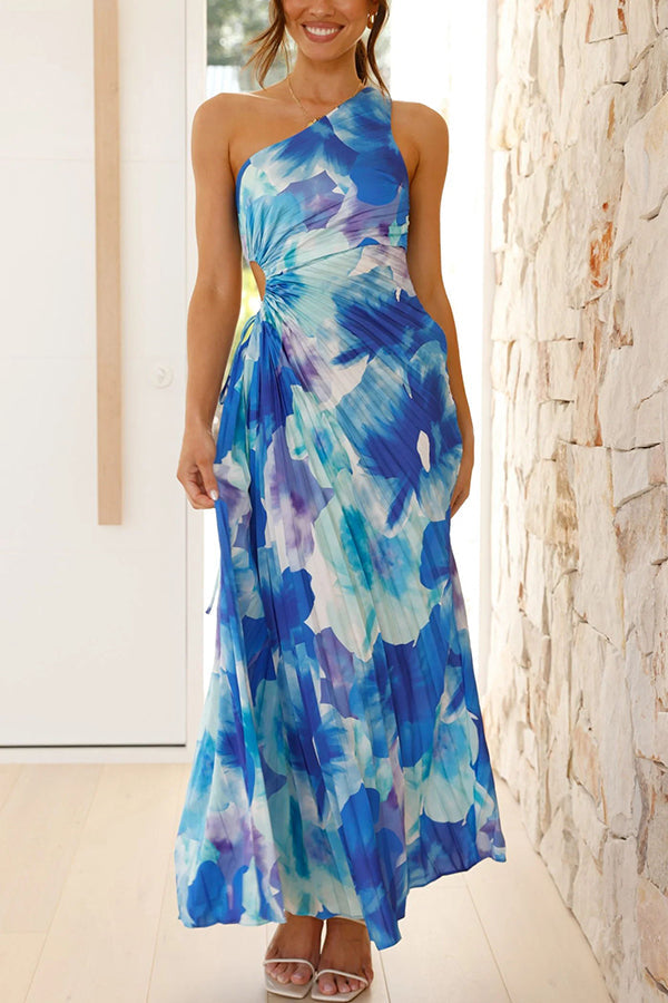 Dalia Damen Maxikleid | Ein-Schulter Blumenmuster, Festlich Sommer 1