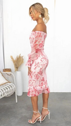 Dalia Damen Midi-Kleid | Schulterfrei mit Blumenmuster 2