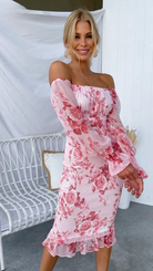 Dalia Damen Midi-Kleid | Schulterfrei mit Blumenmuster 4