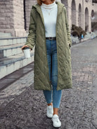 Damen Puffer Winterjacke in grün, gestepptes Design mit Kapuze