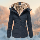 Damen Winterjacke in Dunkelblau mit Kapuze und warmem Plüschfutter