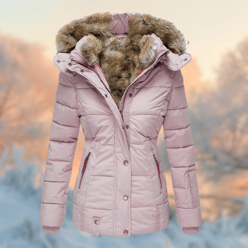 Damen Winterjacke in Rosa mit Kapuze und warmem Plüschfutter