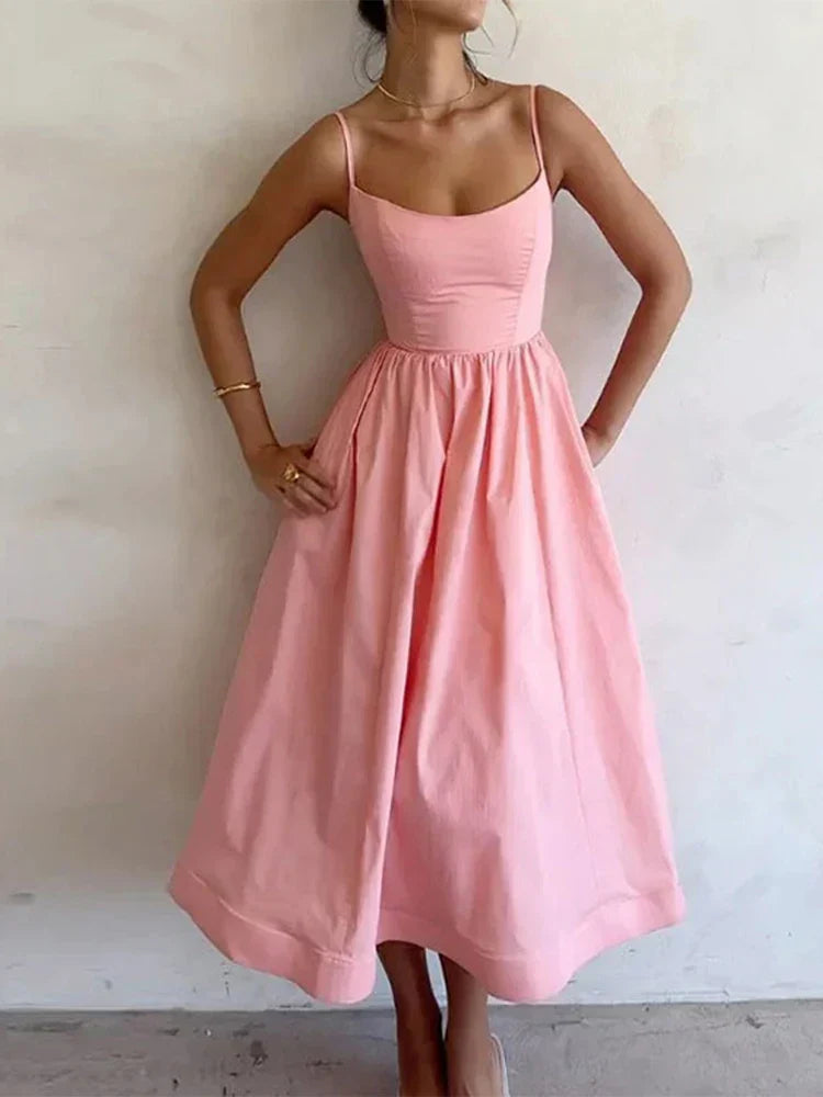 Elegantes Damenkleid mit Spaghettiträgern und U-Ausschnitt – Vielseitiges festliches Kleid für jeden Anlass 0