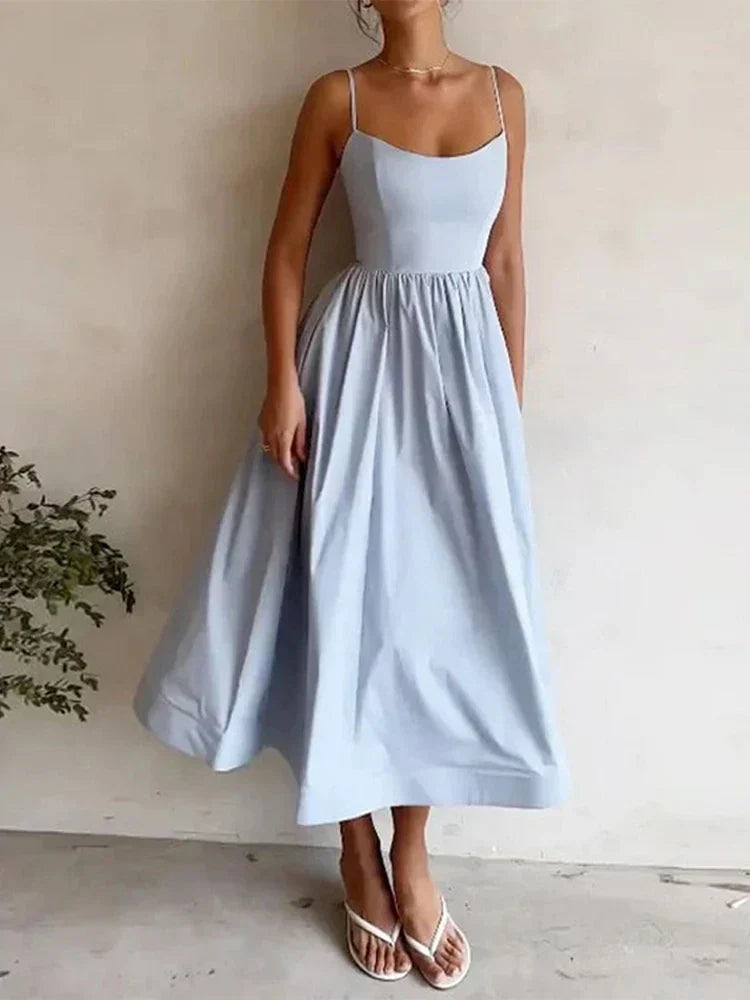 Elegantes Damenkleid mit Spaghettiträgern und U-Ausschnitt – Vielseitiges festliches Kleid für jeden Anlass 4