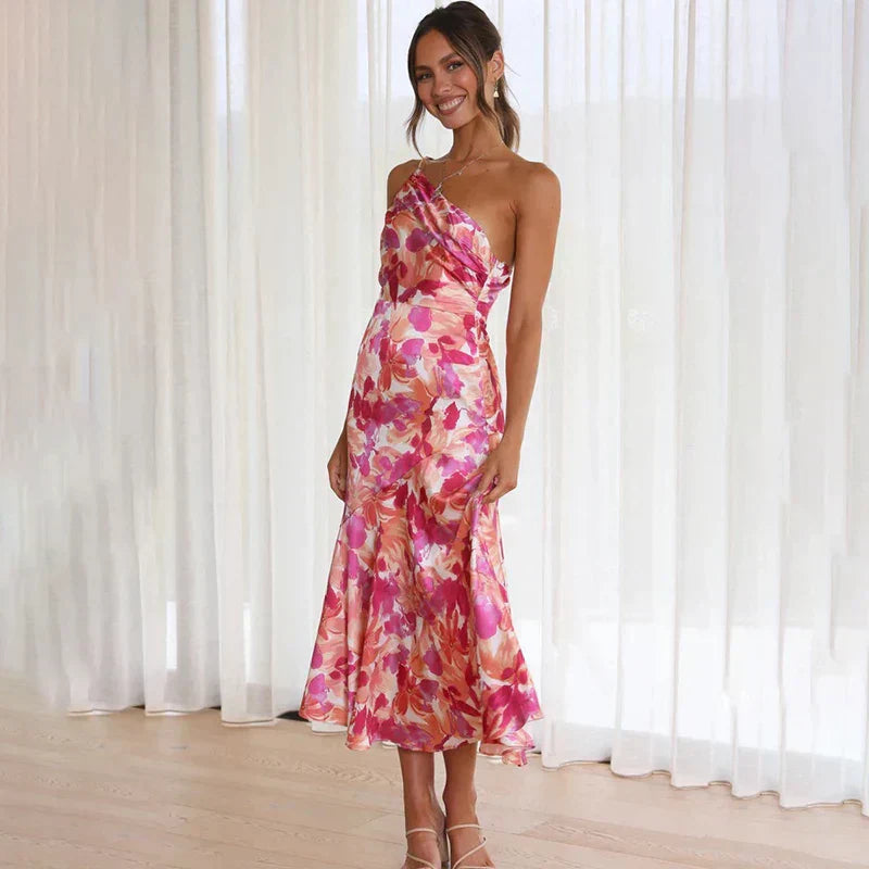 Eliza Damen Kleid | One-Shoulder Design mit Blumendruck 1