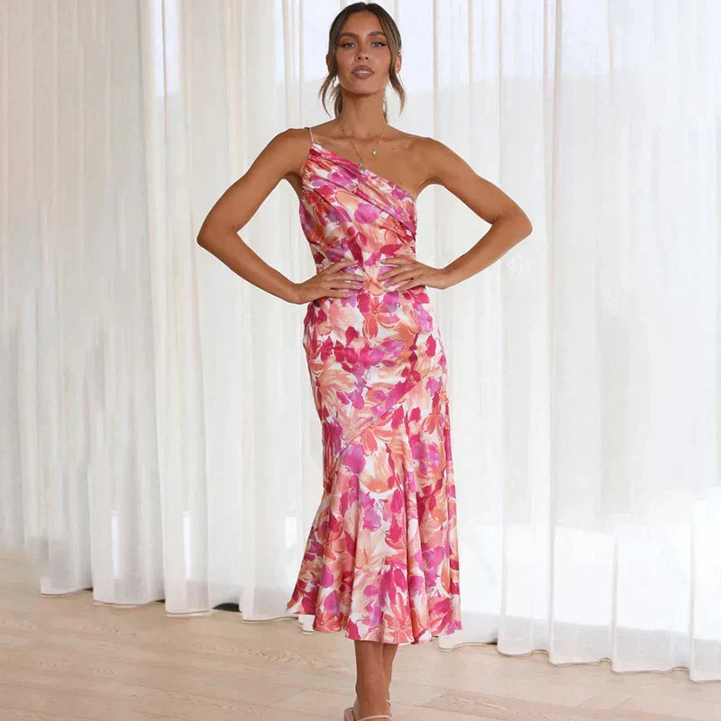 Eliza Damen Kleid | One-Shoulder Design mit Blumendruck 3