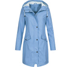 Hellblaue Damen Regenjacke mit Kapuze, wasserfestes Material
