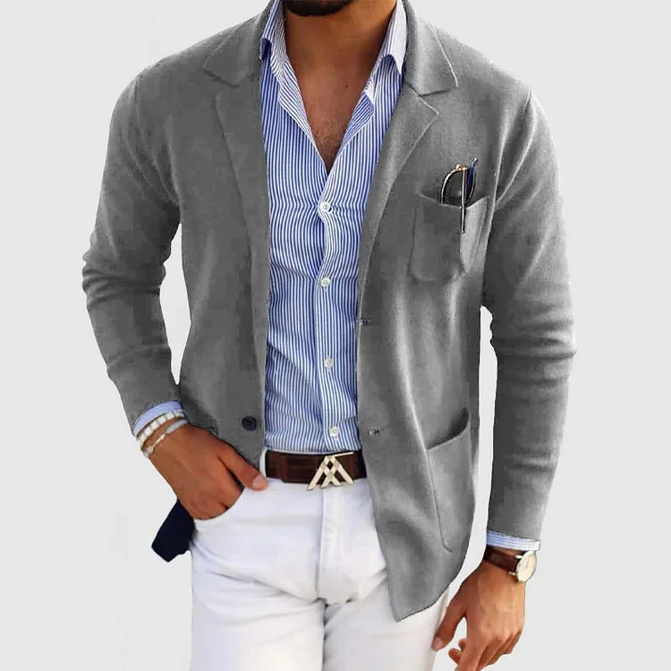 Hellgrauer Herren Strickblazer aus leichtem, atmungsaktivem Stretch-Strick