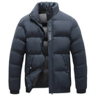 Herren Pufferjacke marineblau mit Stehkragen und Reißverschluss, wind- und wasserabweisend