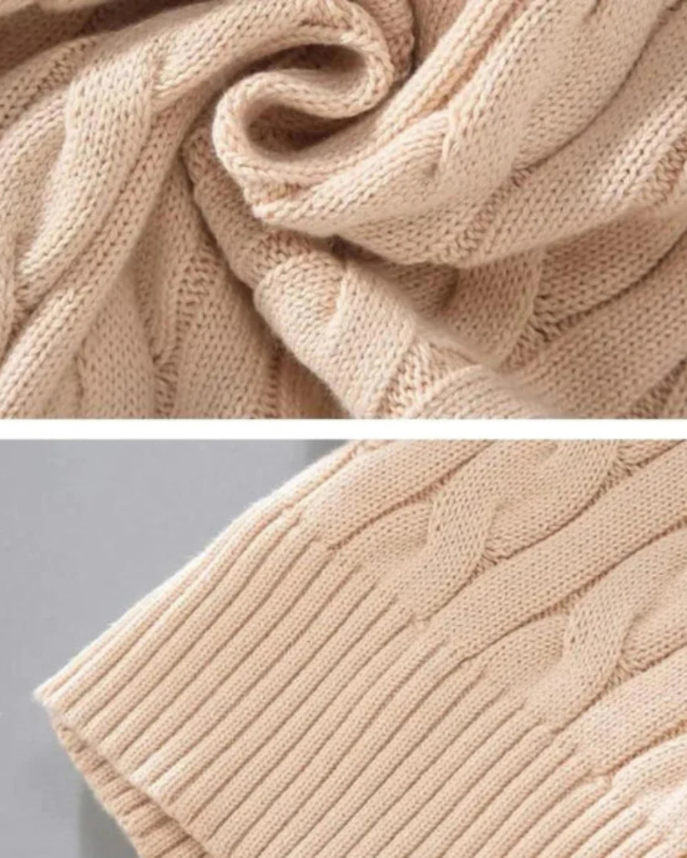 Herren Pullover in Beige mit halbem Reißverschluss und Stehkragen