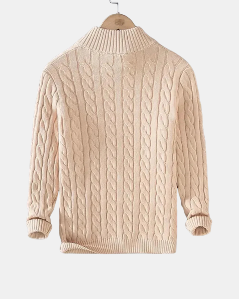 Herren Pullover in Beige mit halbem Reißverschluss und Stehkragen