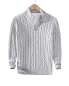 Herren Pullover in Grau mit halbem Reißverschluss und Stehkragen