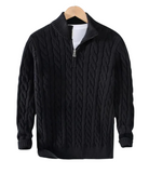 Herren Pullover in Schwarz mit halbem Reißverschluss und Stehkragen