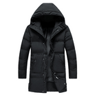 Herren Winterjacke in Schwarz, lang geschnitten mit Kapuze und Futter