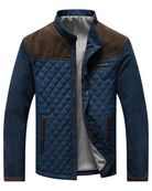 Herrenjacke blau mit braunen Schultern, gestepptes Design und Reißverschluss