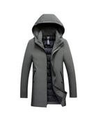 Lange Herren Winterjacke grau mit Kapuze, Tailored Fit Design