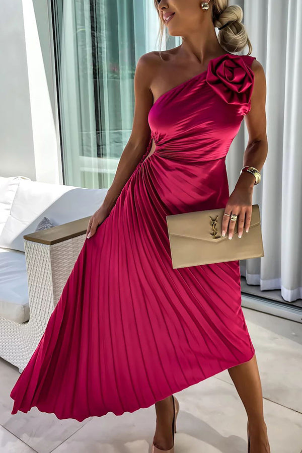 Lila Damen Kleid | Romantisches One-Shoulder-Design mit Blumenmuster 0
