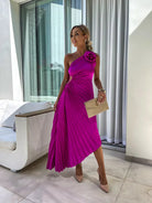 Lila Damen Kleid | Romantisches One-Shoulder-Design mit Blumenmuster 6