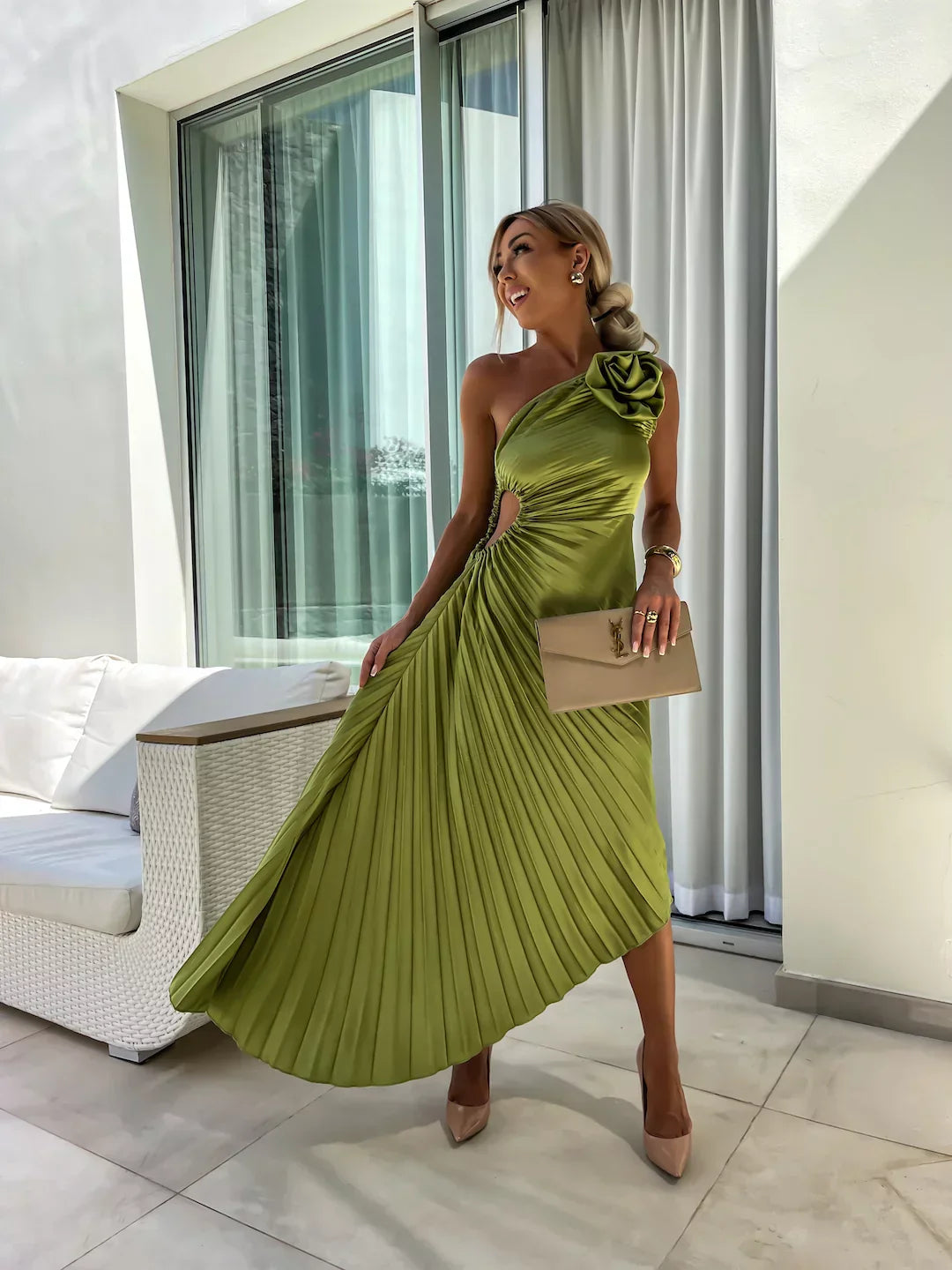 Lila Damen Kleid | Romantisches One-Shoulder-Design mit Blumenmuster 8