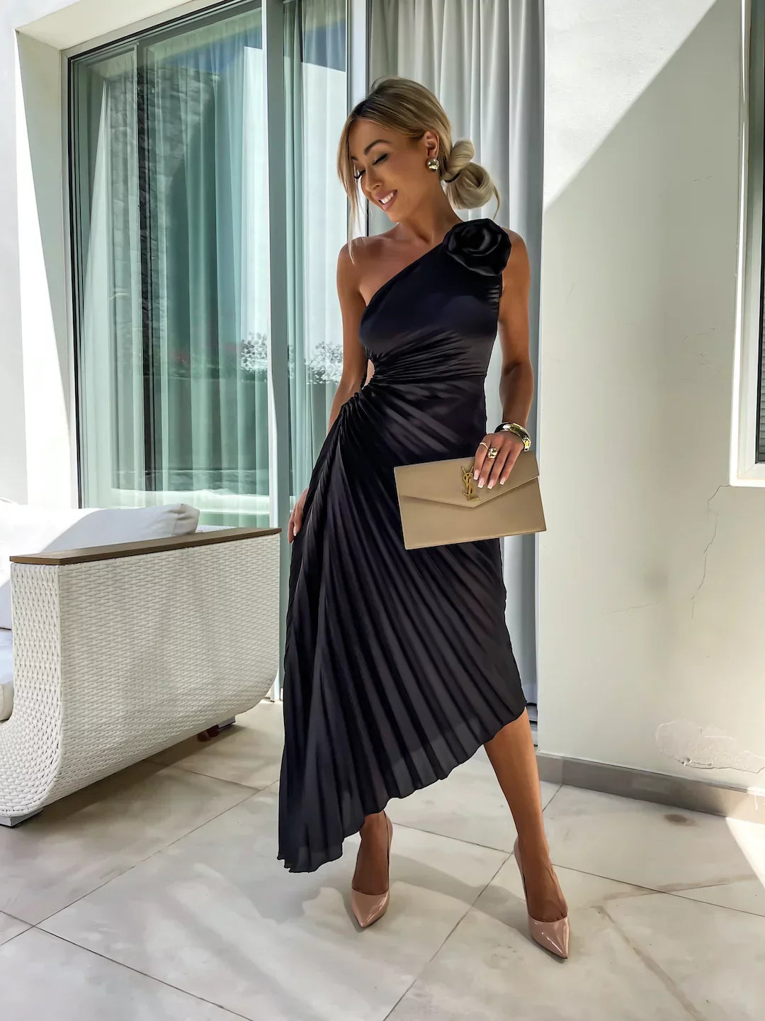 Lila Damen Kleid | Romantisches One-Shoulder-Design mit Blumenmuster 9
