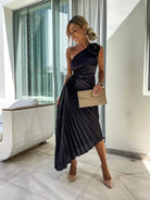 Lila Damen Kleid | Romantisches One-Shoulder-Design mit Blumenmuster 9