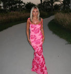 Lila Damen Maxikleid | Blumendesign, Verstellbare Träger 0