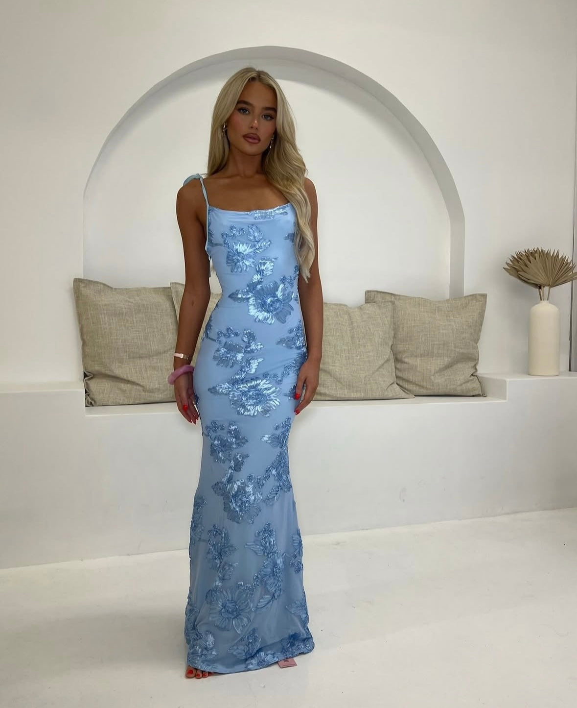 Lila Damen Maxikleid | Blumendesign, Verstellbare Träger 2