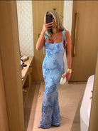 Lila Damen Maxikleid | Blumendesign, Verstellbare Träger 3