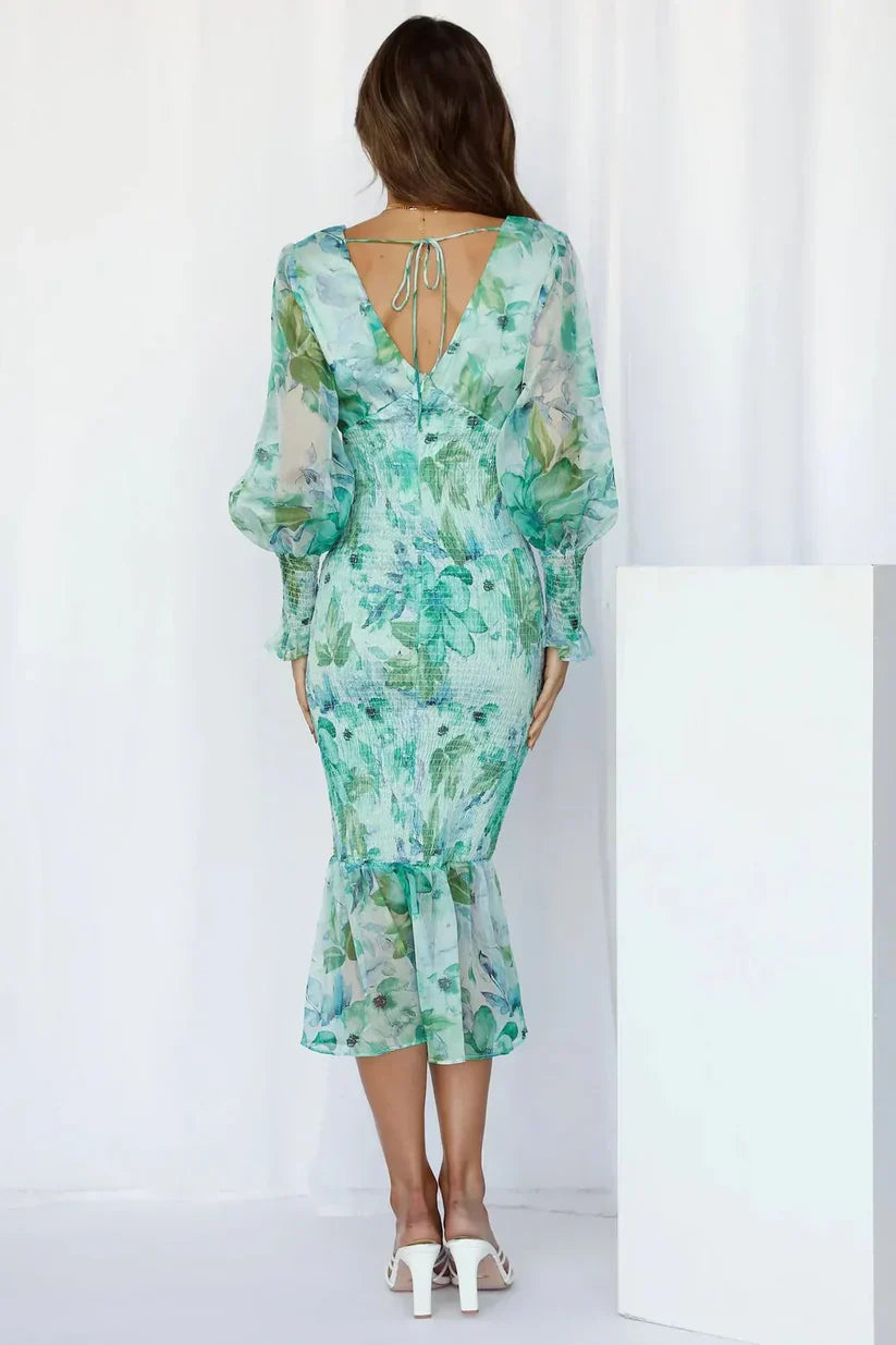 Mira Damen Midi Kleid | Blumenmuster, Elegante Puffärmel 4