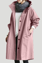 Rosafarbener Damen Trenchcoat mit Kapuze – leichter wasserdichter Mantel – Haus92