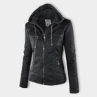 Schwarze Damen Winterjacke mit Kapuze, figurbetonte Passform